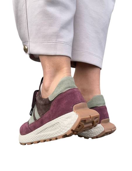 Sneakersy sportowe fioletowe brąz sznurowane skóra naturalna Kampa N 1291