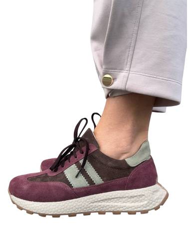Sneakersy sportowe fioletowe brąz sznurowane...