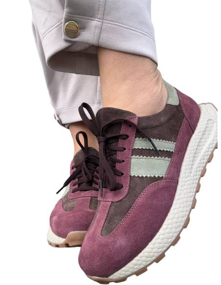 Sneakersy sportowe fioletowe brąz sznurowane skóra naturalna Kampa N 1291
