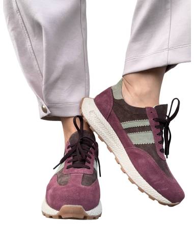 Sneakersy sportowe fioletowe brąz sznurowane...