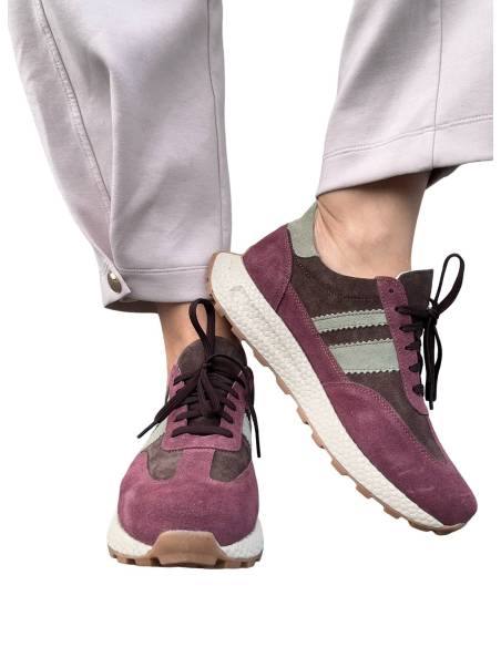 Sneakersy sportowe fioletowe brąz sznurowane skóra naturalna Kampa N 1291