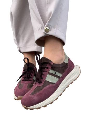 Sneakersy sportowe fioletowe brąz sznurowane...