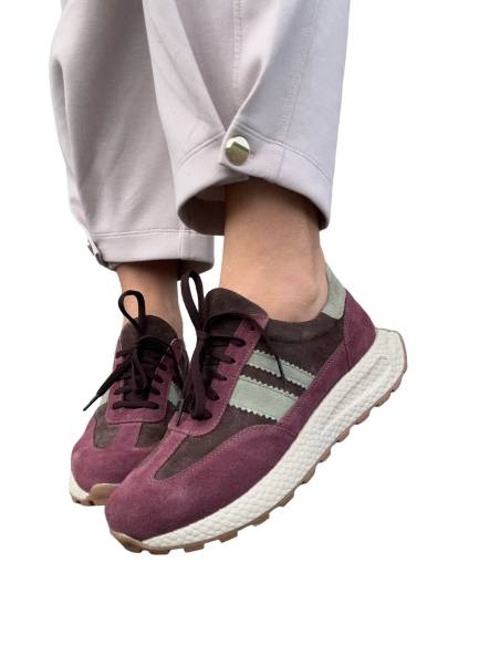 Sneakersy sportowe fioletowe brąz sznurowane skóra naturalna Kampa N 1291