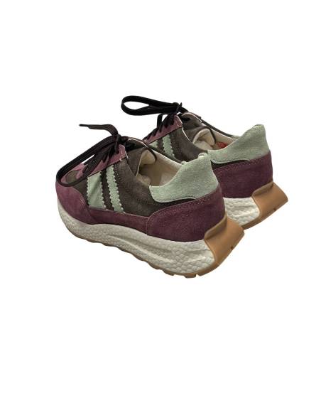Sneakersy sportowe fioletowe brąz sznurowane skóra naturalna Kampa N 1291