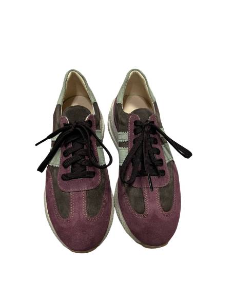 Sneakersy sportowe fioletowe brąz sznurowane skóra naturalna Kampa N 1291