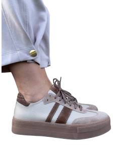 Sneakersy sportowe beżowe nude sznurowane skóra naturalna...