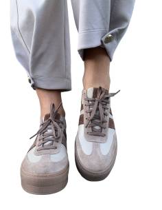 Sneakersy sportowe beżowe nude sznurowane skóra naturalna... 2