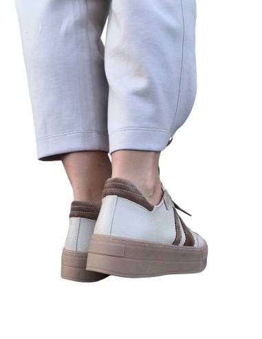Sneakersy sportowe beżowe nude sznurowane skóra...