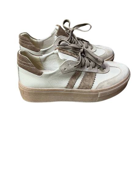 Sneakersy sportowe beżowe nude sznurowane skóra naturalna Kampa N 1292