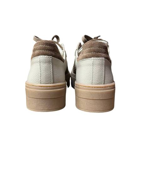 Sneakersy sportowe beżowe nude sznurowane skóra naturalna Kampa N 1292