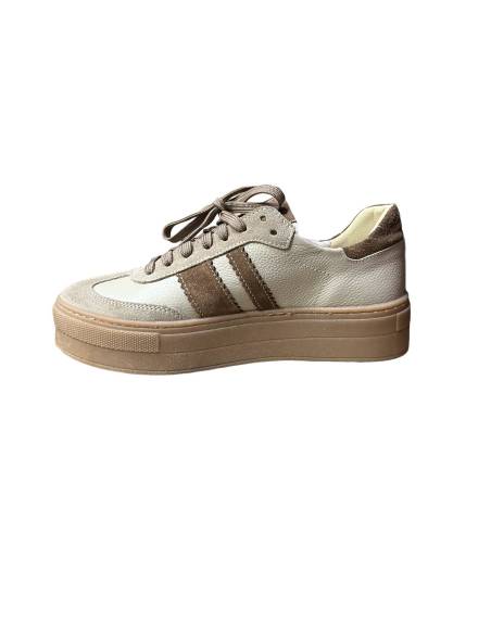 Sneakersy sportowe beżowe nude sznurowane skóra naturalna Kampa N 1292