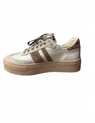 Sneakersy sportowe beżowe nude sznurowane skóra...