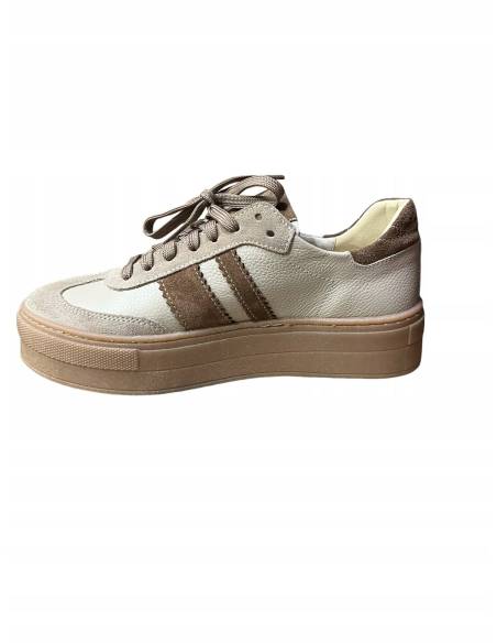 Sneakersy sportowe beżowe nude sznurowane skóra naturalna Kampa N 1292
