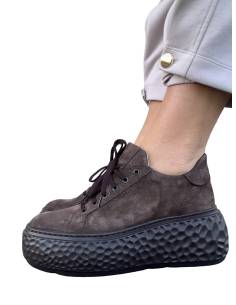 Sneakersy czekoladowe brąz platforma sznurowane skóra... 2
