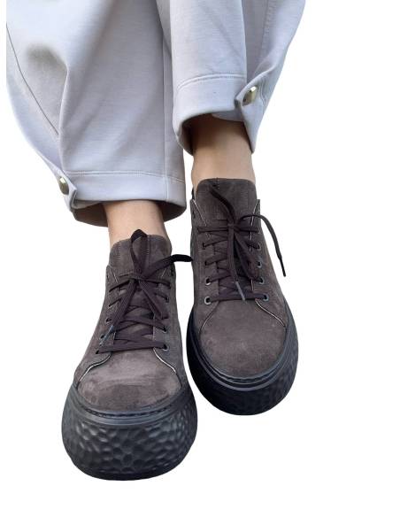 Sneakersy czekoladowe brąz platforma sznurowane skóra naturalna Kampa 1461