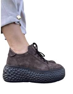 Sneakersy czekoladowe brąz platforma sznurowane skóra...