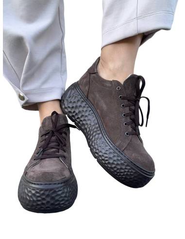 Sneakersy czekoladowe brąz platforma sznurowane...