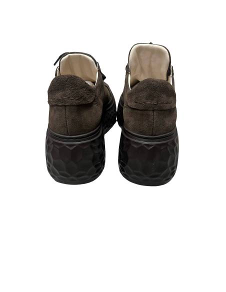 Sneakersy czekoladowe brąz platforma sznurowane skóra naturalna Kampa 1461