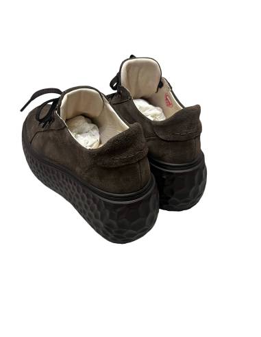 Sneakersy czekoladowe brąz platforma sznurowane...
