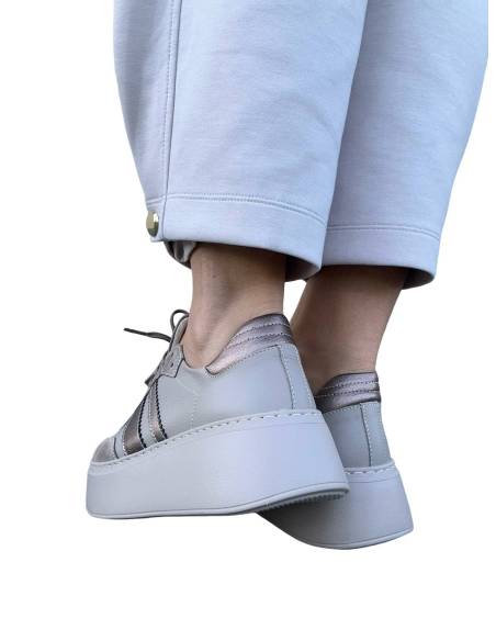 Sneakersy beżowe nude na platforma sznurowane skóra naturalna Kampa 1292S6