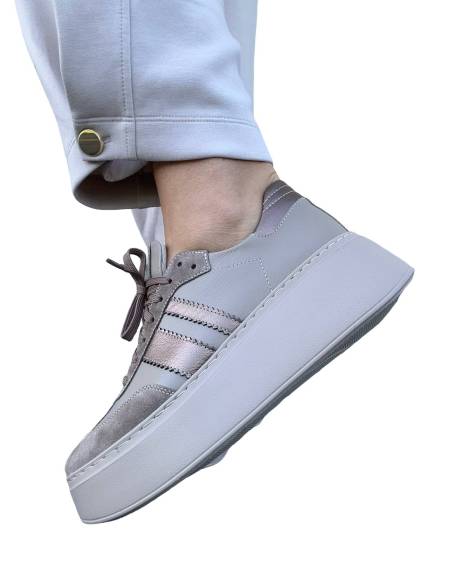 Sneakersy beżowe nude na platforma sznurowane skóra naturalna Kampa 1292S6