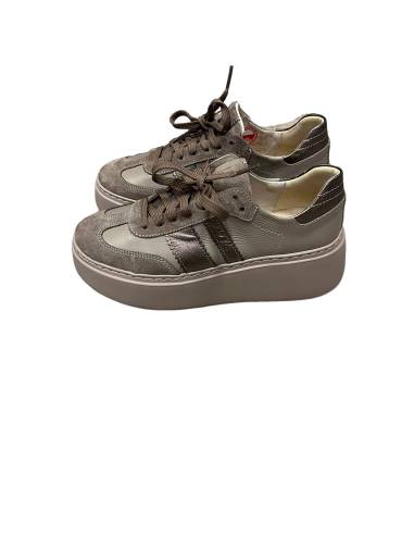 Sneakersy beżowe nude na platforma sznurowane...