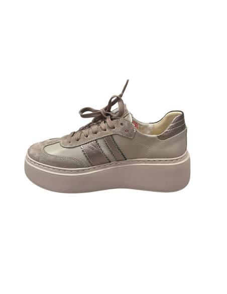 Sneakersy beżowe nude na platforma sznurowane skóra naturalna Kampa 1292S6