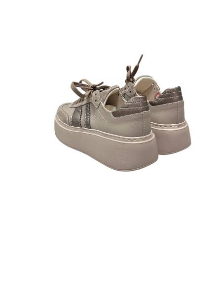 Sneakersy beżowe nude na platforma sznurowane skóra naturalna Kampa 1292S6
