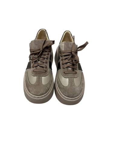 Sneakersy beżowe nude na platforma sznurowane...