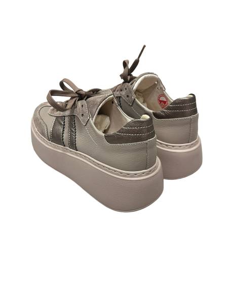 Sneakersy beżowe nude na platforma sznurowane skóra naturalna Kampa 1292S6