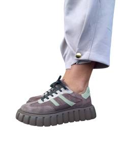 Buty sportowe jasny brąz na platformie skóra naturalna... 2