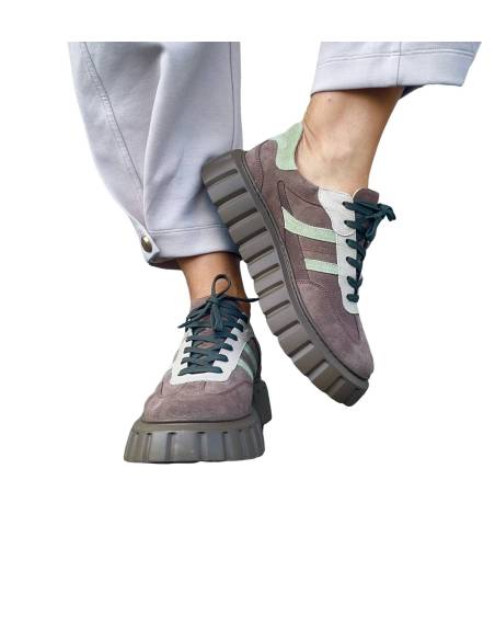Buty sportowe jasny brąz na platformie skóra naturalna zamsz Kampa N 1176S3