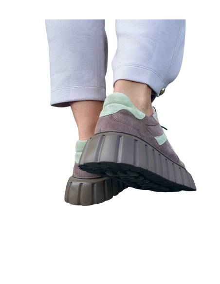 Buty sportowe jasny brąz na platformie skóra naturalna zamsz Kampa N 1176S3