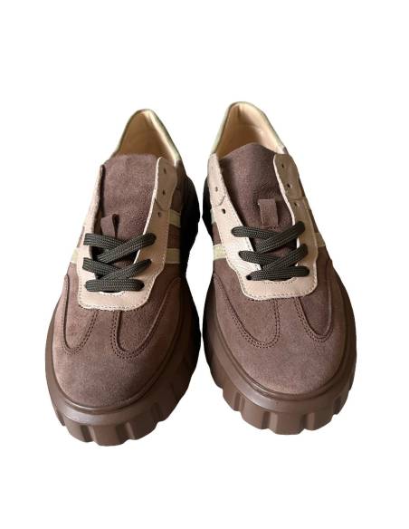 Buty sportowe jasny brąz na platformie skóra naturalna zamsz Kampa N 1176S3