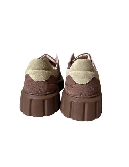 Buty sportowe jasny brąz na platformie skóra naturalna zamsz Kampa N 1176S3