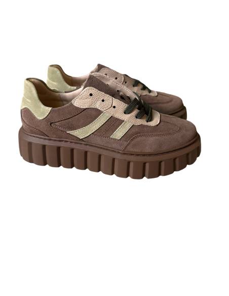 Buty sportowe jasny brąz na platformie skóra naturalna zamsz Kampa N 1176S3