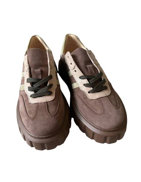 Buty sportowe jasny brąz na platformie skóra naturalna zamsz Kampa N 1176S3