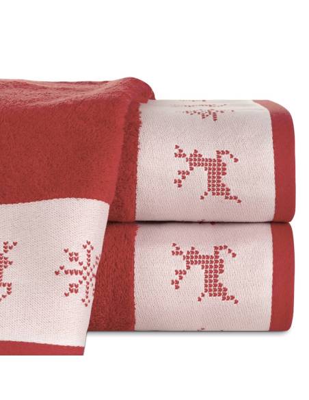 Ręcznik czerwony 50x90 Noel renifer Święta Christmas XMAS Santa Eurofirany
