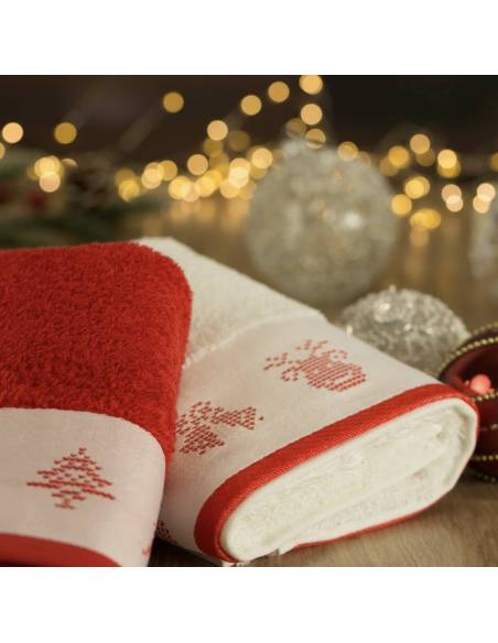 Ręcznik czerwony 50x90 Noel renifer Święta Christmas XMAS Santa Eurofirany