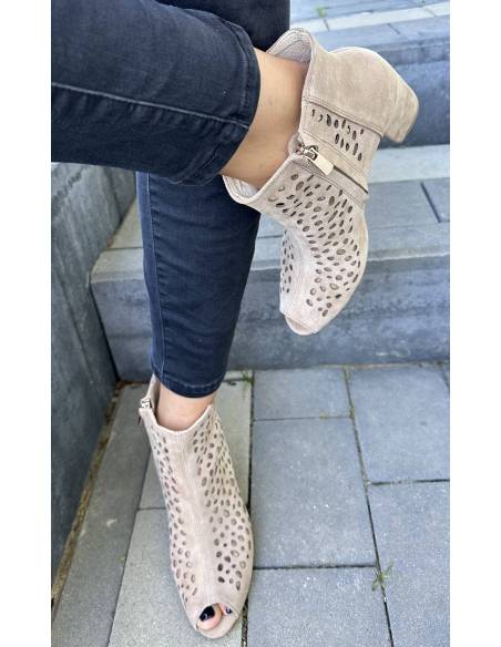 Botki skóra zamsz beż Exquisite 1184