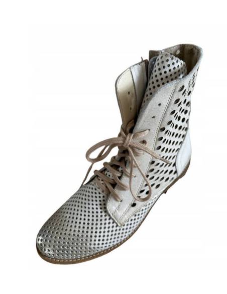 Botki damskie ażurowe białe płaska podeszwa złote Exquisite 1253 Jula Style