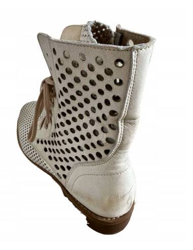 Botki damskie ażurowe białe płaska podeszwa...