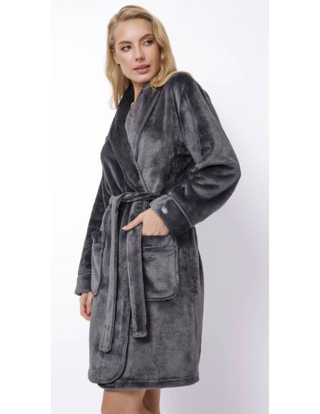 Szlafrok damski ciepły miś grafit Aruelle Eva Dark Grey
