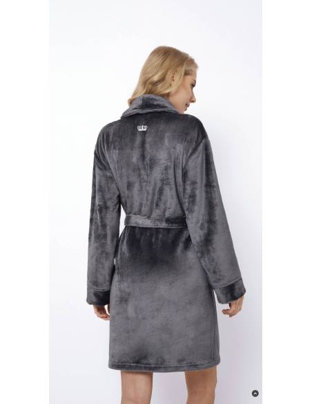 Szlafrok damski ciepły miś grafit Aruelle Eva Dark Grey