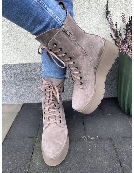 Botki brązowe skóra zamsz platforma ocieplane Lucia Bosetti 1736