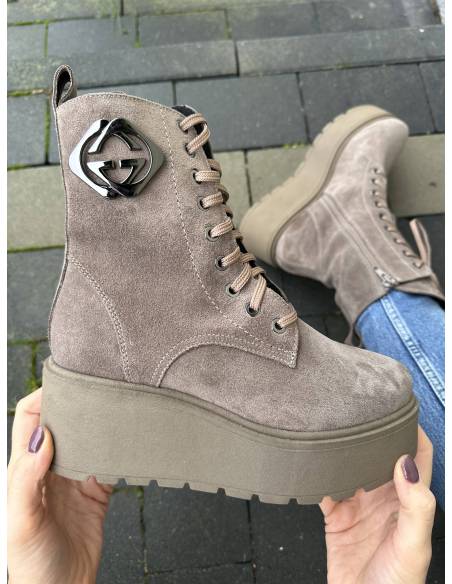 Botki brązowe skóra zamsz platforma ocieplane Lucia Bosetti 1736