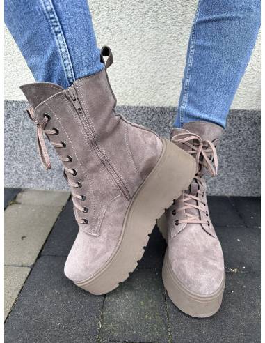 Botki brązowe skóra zamsz platforma ocieplane...