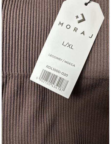 Legginsy damskie długie wysoki stan hit prążek mokka czekoladowe brąz Moraj