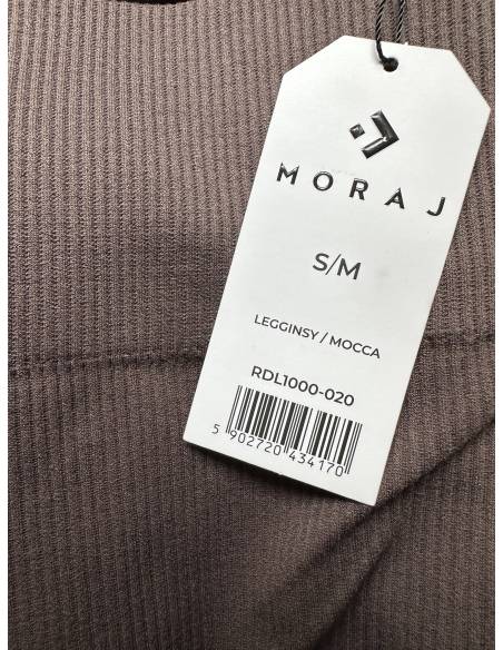 Legginsy damskie długie wysoki stan hit prążek mokka czekoladowe brąz Moraj
