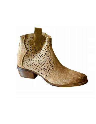 Botki beż nude skóra zamsz niski obcas ażurowe...